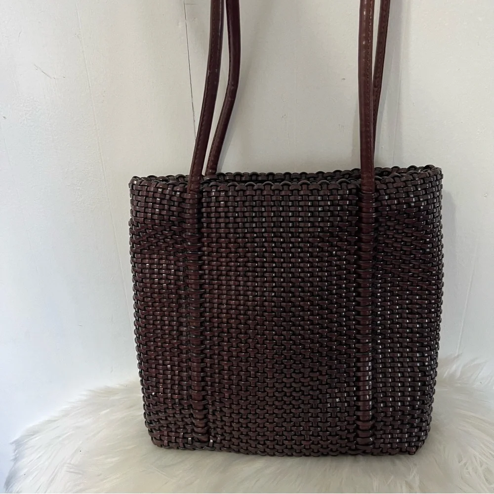Vintage 90’s Nine West Brown Woven Weaved Leather Boho Retro HandBag Pocketbook - Picture 14 of 15